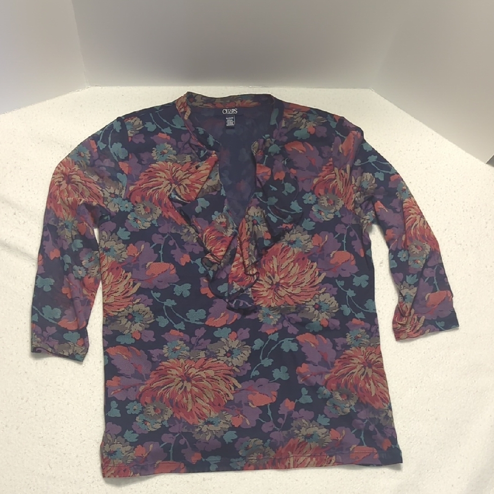 Chaps Women's Sheer Mesh Floral Top - Multicolor